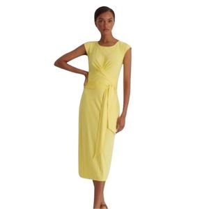 Lauren Ralph Lauren Belted Jersey Dress Midi Yellow Size 6 NWT